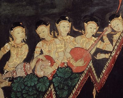 Detail of heavenly musicians by Thai School